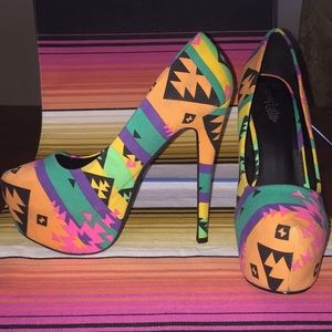 Charlotte Russe Neon Tribal Print Heels